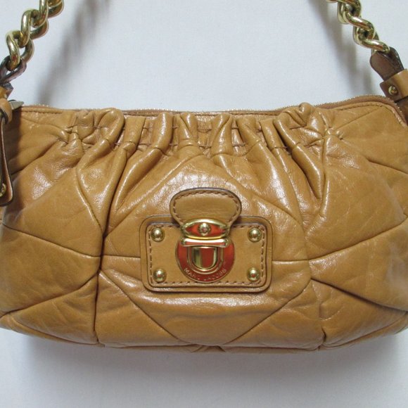 Marc Jacobs Camila camel Leather quilted patchwork shoulder bag purse Italy zip - Picture 3 of 14
